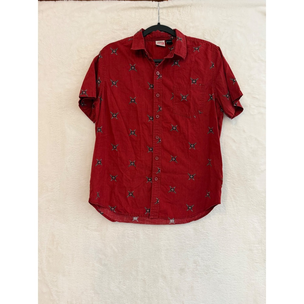 Marvel Deadpool Shirt Mens Medium Red Short Sleeve Button Down All Over Print MD